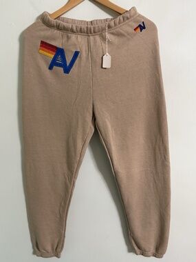 NWT Aviator Nation Logo Stitch Sweatpants Sand Size Small